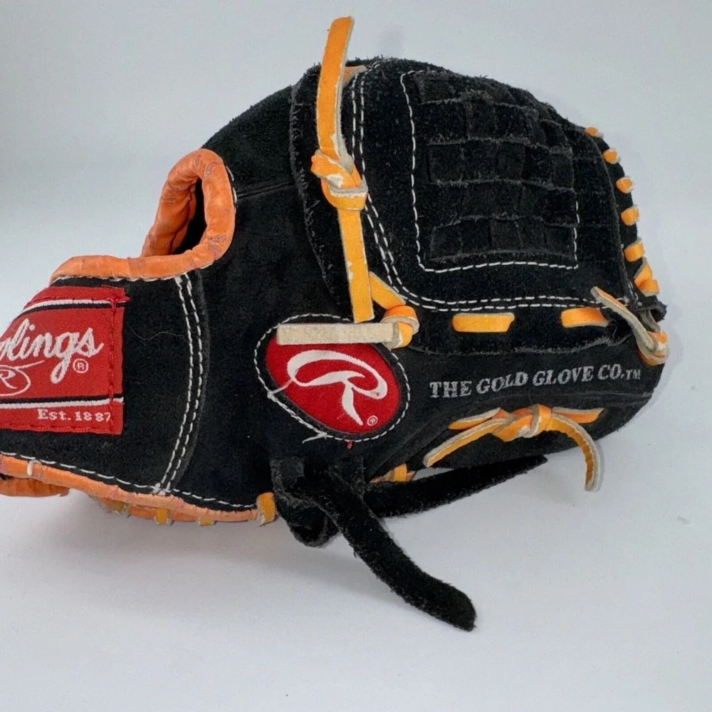 Baseball Glove Rawlings 9.5 Inch Youth S950NO RHT Black Leather Bright Orange